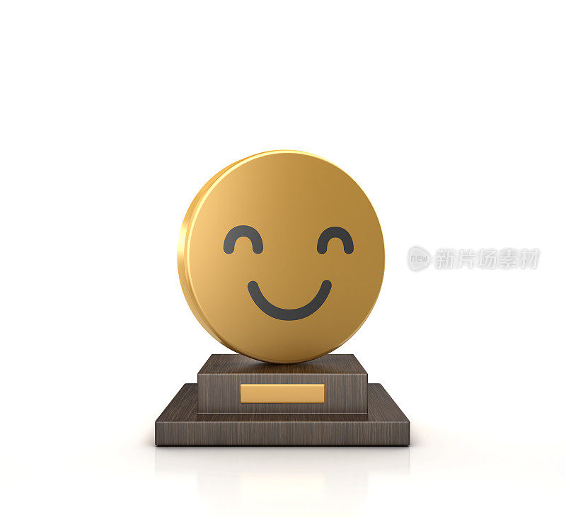 奖杯与快乐的表情- 3D渲染